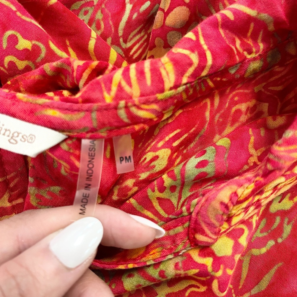 Soft Surroundings Hooded Top PM Red Yellow‎ Floral Boho Coastal Artsy Travelwear - Picture 6 of 9